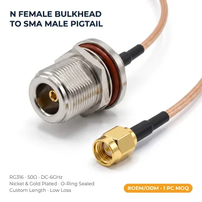 E-comm RP Male with Socket to N Type Female Bulkhead Pigtail Coaxial Cable RG316 15CM for WIFI Wireless Modem