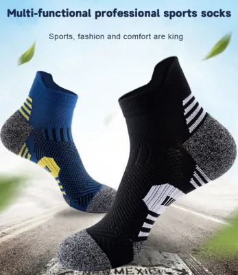 Contrast Striped Compression Low Cut Training Socks Wear Resistant Heel Toe Padded Sweat Wicking Mesh Performance Socks