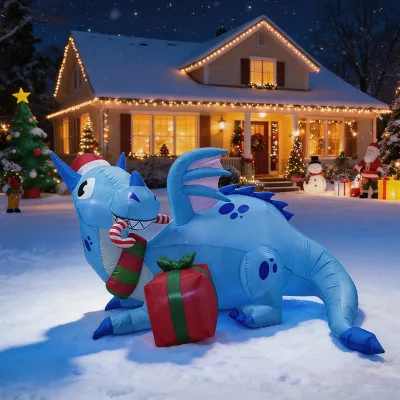 1.8-Meter Giant Inflatable Christmas Dinosaur Decoration Built-in LED Lights Polyester Multi-Standard Outdoor Patio Lawn Holiday