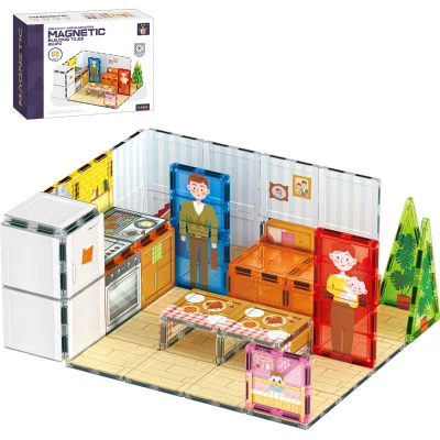 Jinxin Cross-border Color Printing Geometric Puzzle Scene Educational Early 7.5cm Plastic Building Blocks Magnetic Tiles