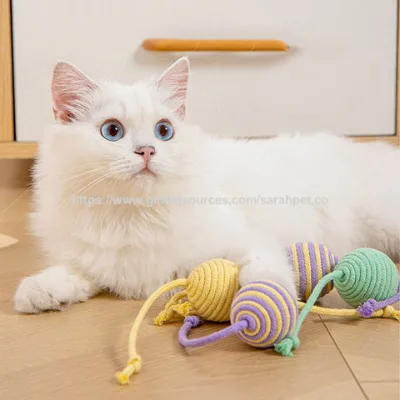 Interactive Cat Toy Ball Sisal Chew Ball with Rope Self-Play Entertainment Toy for Cats Molar Ball for Teeth Cleaning