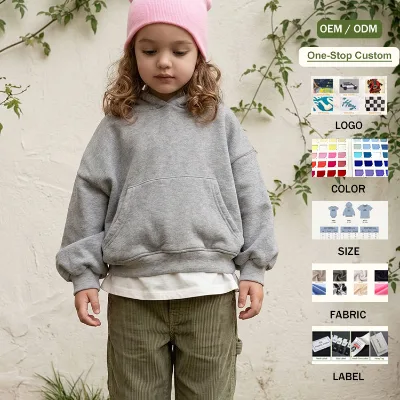 Toddler Boys Girls Drop Shoulder Oversized Hoodies Blank Fleece Pullover Sweatshirts Custom Kids Outfits Fall Winter Clothes