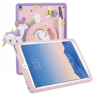 For iPad 9.7-inch (2017) / (2018) / iPad Air (2013) / Air 2 Case Kid Cartoon Horse Design Tablet Kickstand Cover