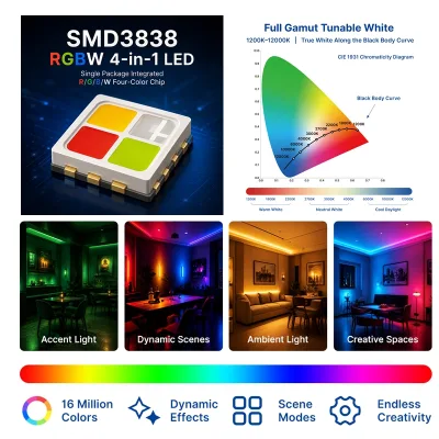 Circadian Rhythm Human Centric Lighting LED Strip | 12mm RGBW LED Strip CRI 97 for Healthy Lighting Office Commercial