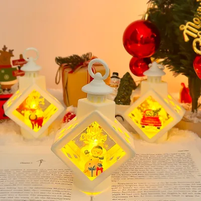 Portable White Plastic Led Wind Lamp Santa Claus Snowman Christmas Lantern for Holiday Table Home Decoration Gift