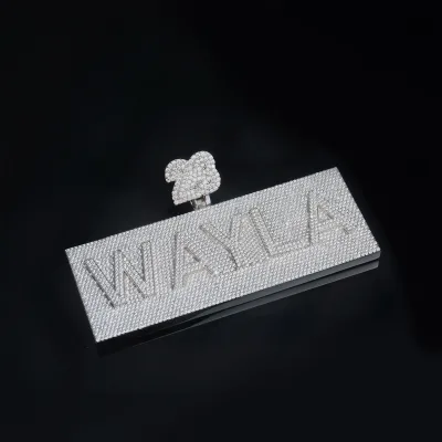 925 Silver Moissanite Pendant Iced Out Rectangle Custom WAYLA Full Name Plate Charm Silver Plated Bar Hip Hop Jewelry