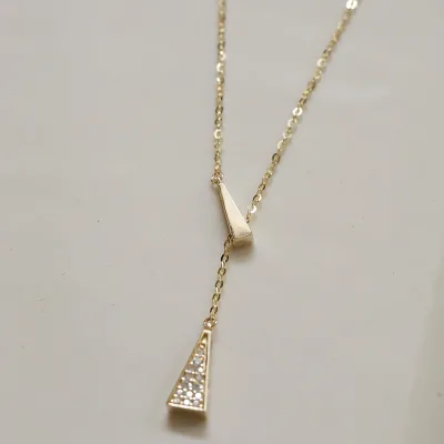 Fashion S925 Sterling Silver Plated 14K Gold Necklace Simple Triangle Y-shaped Pendant Adjustable Geometric Necklace