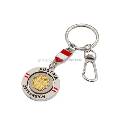 Austria Vienna Flag Tourist Souvenir Keychain Rotating Custom Metal Spinning Keyring