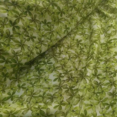 24 New Flower Type Silk Crepe De Chine 14mm140 cm Silk Fabric Spray Green Leaf Flowers