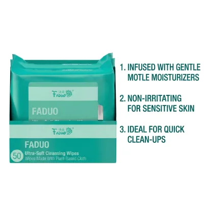 Faduo Eco-friendly Packaging Organic Planted-based Alcohol-free White Non-woven 17.8*17.8cm 50gsm Skin Care Makeup Remover Wipes