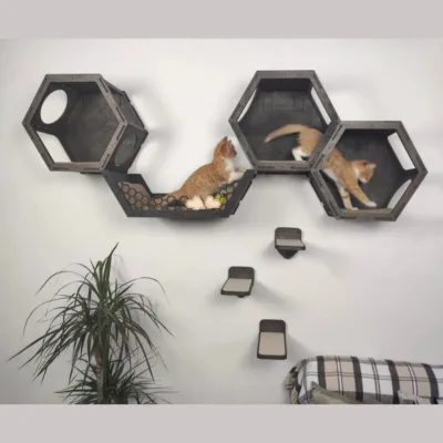 Modern Neutral Color Eco-friendly Wooden Cat Climbing Rack Jumping Platform Indoor Pet Furniture for Living Room for Pet Shops