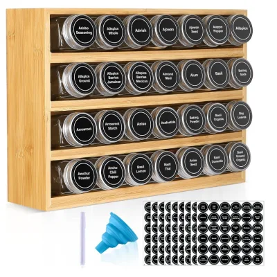 Custom Logo 30 60 Spice Bottle Jars Holder Bamboo Wooden Kitchen Organizer Spice Rack