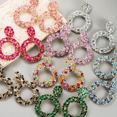 BOYI Diamond Inlaid Multi-layer Geometric Circular Full Diamond Unique Design Exaggerated Earrings Wholesale