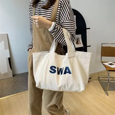 Custom Logo Printed Reusable Canvas Tote Bag with Canvas Handle Open Closure-Fashionable Gift for Women