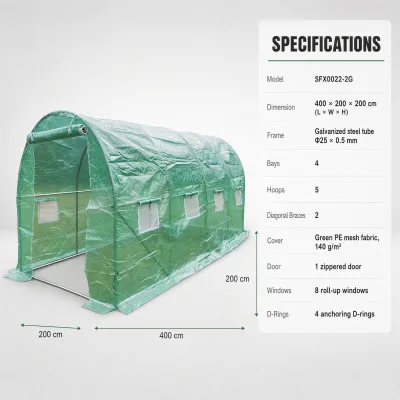 Walk-in Greenhouse 4x2x2m Plant Grow House Spring Autumn Season Extension Home