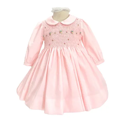 Latest Eco-Friendly Floral Pattern Knee-Length Woolen Princess Party Dress for Baby Girls 2-7 Years