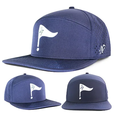 HS15 High Quality Wholesale Waterproof Laser Hole Cap Custom Embroidery 6 Panel Flat Bill Hat for Outdoor Street Hip Hop