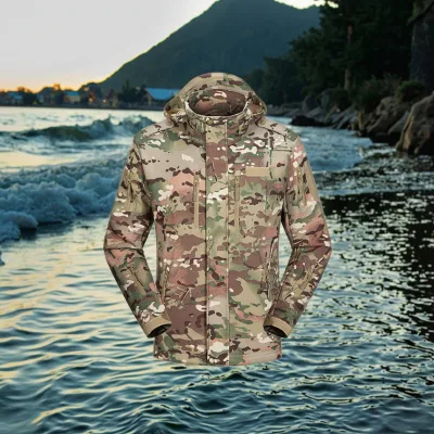 Water-Repellent Softshell Jacket Fleece Lining Adjustable Hood Cuffs Multiple Pockets for Tactical Training Outdoor Adventures
