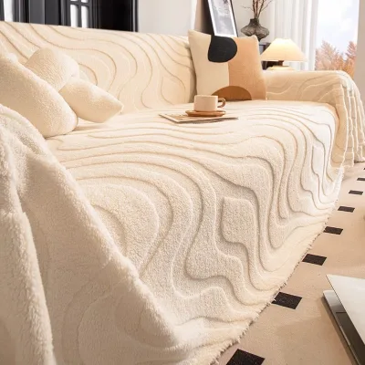 Soft Cotton Fleece Cream-Style Sofa Slipcover Anti-Slip Anti-Cat Scratch Cushion All-Season Blanket Bella Model Full Cover