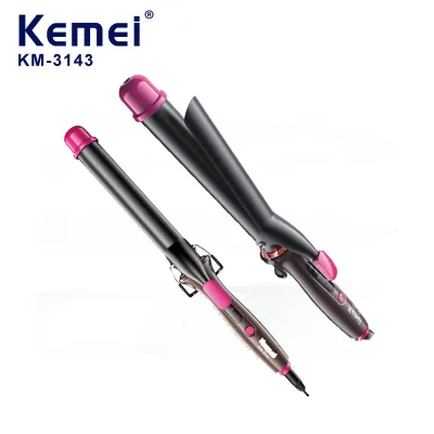 KEMEI KM-3143 Household Ceramic Electric Curling Iron LED Big Small Roll Water Ripple Design Special Hair Curler for Easy Use