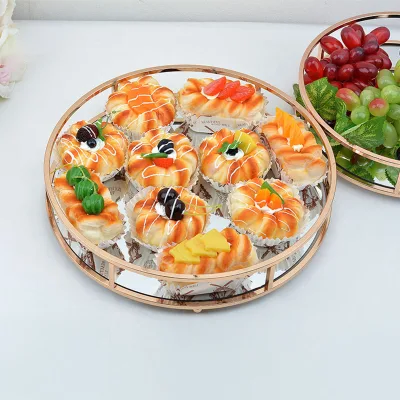 Modern Luxury Mirror Tray Coffee Cup Holder Decorative Round Restaurant Gold Plated Metal Serving Sets