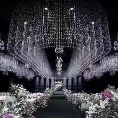 Crystal Ceiling Crystal Curtains Hanging Glass Bead Ball Pendant Crystal Wreath String for Wedding Decor