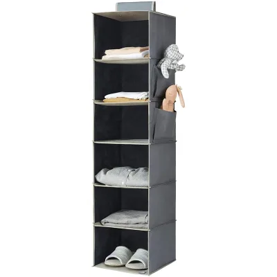 Collapsible Fabric Hanging Closet Organizer, 6-Shelf Closet Hanging Storage with Side Pockets for Clothes