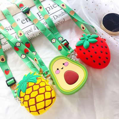 Cute Cartoon Fruit Pineapple Strawberry Pear Avocado Silicone Pouch Zipper Wallet Mini Coin Purse