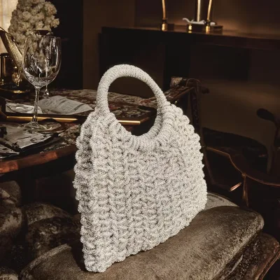 Diamond Crystal-Studded Woven Evening Bag Handbag Candy Pattern Square Style Classic Fashion Casual Style