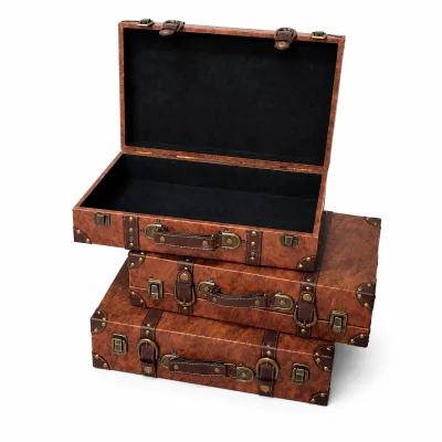 Vintage Leather Suitcase Jewelry Box Retro Travel Trunk Storage Case with Lining Decorative Gift Box for Wedding Bridal