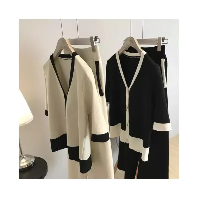 Fashion Plus Size Slim Solid Color Short-sleeved and Pants Women's Knitted Sweater Suits