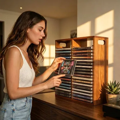 Cross-border Modern Minimalist Wooden CD Storage Box Large-capacity Standing Record Rack Game Disc Display Stand Partitioned