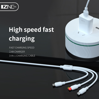 Wholesale EU US UK Plug Ultra Fast Charge 3 in 1 Data Cable USB C to Micro Type-C Charging Set for Iphone