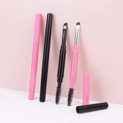 Portable Double-head Eyebrow Spiral Brush With Cover Angled Flat Eyebrow Blade Eyeliner Brush Makeup Brush