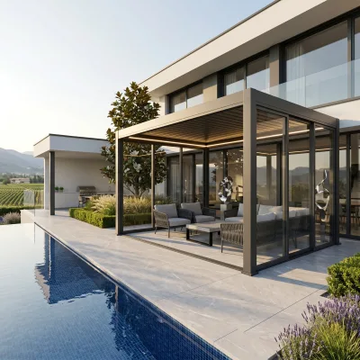 Wind Resistant Patio Sliding Glass Door Durable Roller Assembly Insulated Glass Panel for Lakeside Gazebo Enclosure