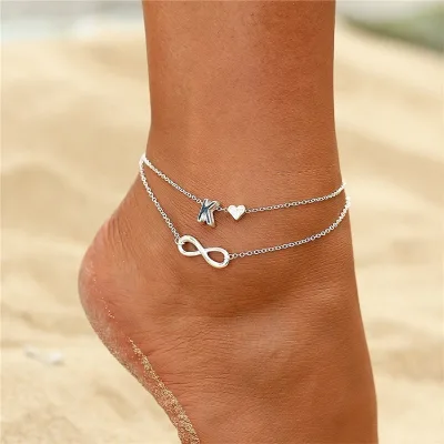 Vintage Multilayer Infinity Heart Anklet Bohemian Letter Ankle Bracelet for Women