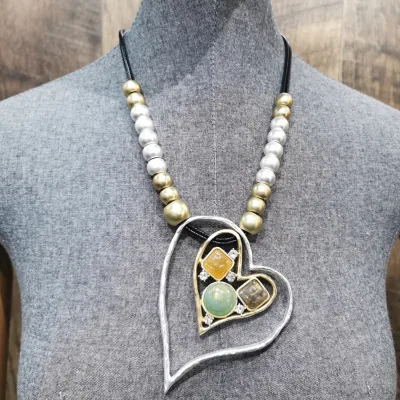 Chunky Heart Pendant Necklace for Women Boho Beaded and Leather Rope Trendy Statement Jewelry for Anniversary