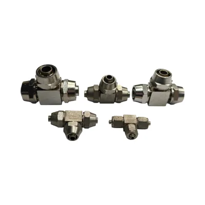 PE 4/6/8/10/12/14/16 mm T-Type Three-Way Pneumatic Trachea Connector Air Pipe Quick-twist Joint Copper Nickel Plating