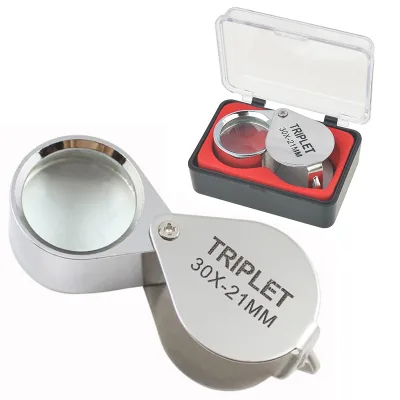 30x Silver Folding All-Metal Pocket Magnifier for Jewelry, Antiques, and Diamonds Gift Box Packaging (Model 55367)