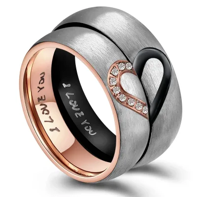 HOT 6mm His & Hers Real Love Heart Promise Ring Stainless Steel Couples Ring for Wedding Engagement Bands Top