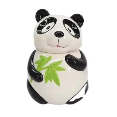 3D Panda Shape Ceramic Cookie, Hand Painted Animal Shape Porcelain Storage Canister