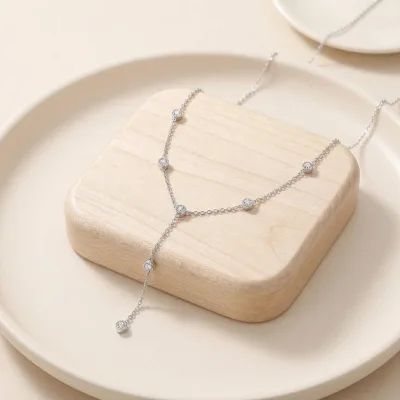 Summer Dinner Party Wear Silver 925 Tassel Jewelry Women Pass diamond test Beach Matching 3mm Moissanite Charm Chain Necklace