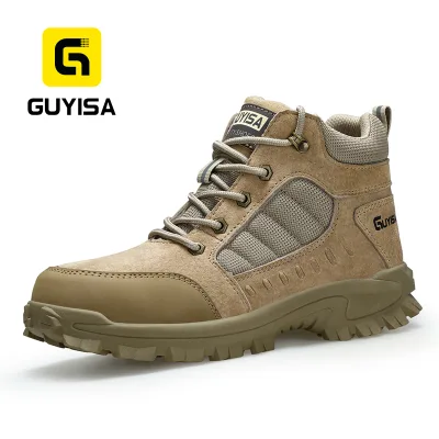 GUYISA Stock of CE Comfortable Pigskin Anti-smashing and Anti -piercing Steel Toe High Top Safety Work Boots