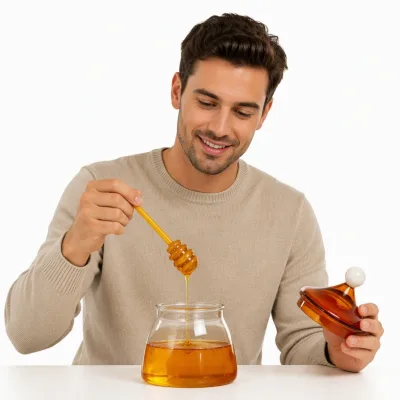Glass Honey Pot with Dipper Set 301-400ml Eco-Friendly Modern Design Novelty Kitchen Jar for Breakfast Gift Home