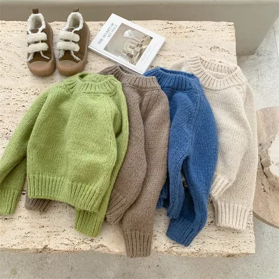 Kids Boy Cotton Knit Baby and Girl Sweaters Autumn Winter Solid Color Outfits Tops Children's Toddler Girl Knitted Sweater