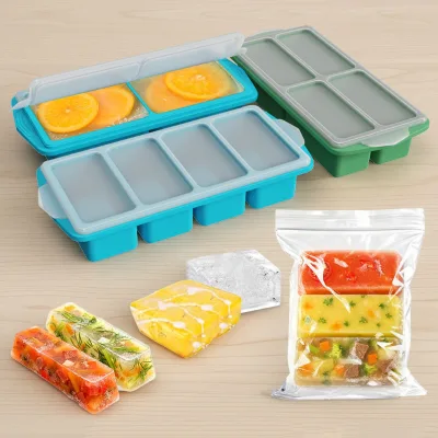 Soup Chunks Ice Grids with Iron Wire Silicone Ice Grids High Soup Frozen Packaging Preservation Box Large Capacity Ice Cube Mold