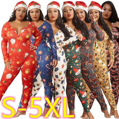 2025 Christmas Pajamas Adult Sexy Onesie Women Pyjamas Plus Size Christmas Pajamas