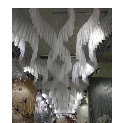 S-shaped Ceiling Drapery Sheer Mesh Fabric Wedding Ceiling Pipe and Drapes for Weddings Stage Backdrop