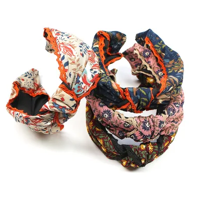 2022 Summer Printed Fabric Knot Headband Inspired Color Contrast Hairbands for Girls Women