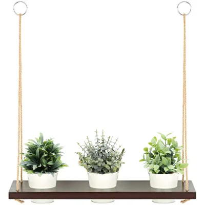 Handmade Cotton Wall Hanging Plant Flower Hanger Pot Holder Macrame Wooden Floating Shelves Indoor Decoration